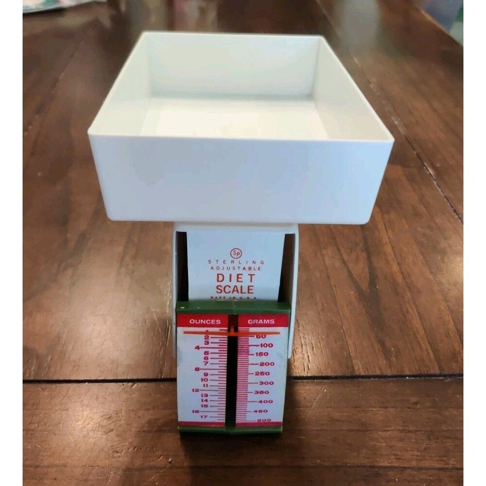 Vintage Sterling Diet Scale Avocado Green Kitchen Grams Ounces Food W Tray
